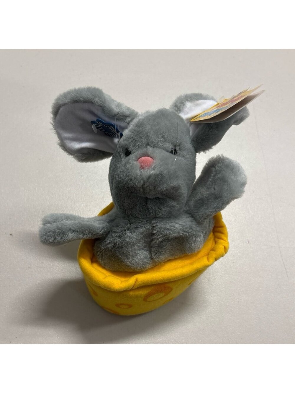 Vintage 1988 Applause Pop-Up Puppets Gray Bunny Plush Cheese Container With Tag